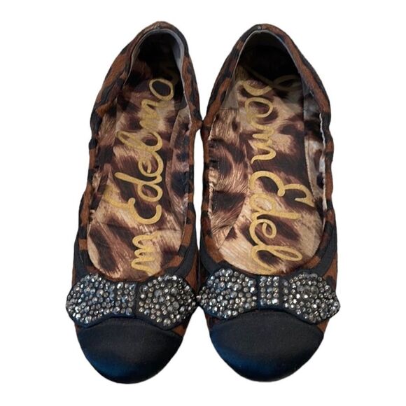 Sam Edelman leopard print rhinestone bow flats size 6.5 - Picture 1 of 5